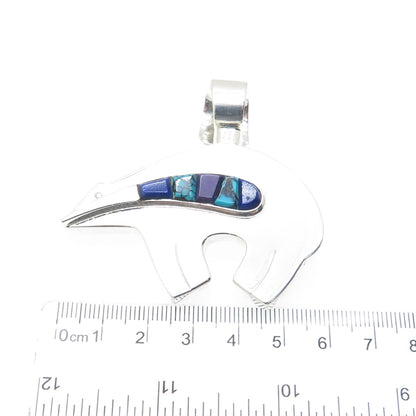 CHRISTIN WOLF Old Pawn 925 Sterling Turquoise Lapis Sugilite Native Bear Pendant