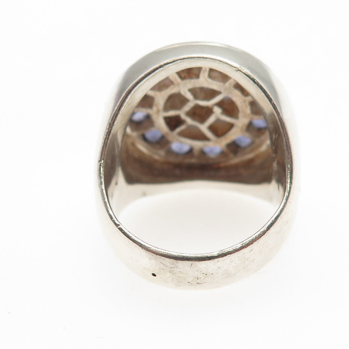 925 Sterling Silver Vintage Real Round-Cut Iolite Ring Size 7.75