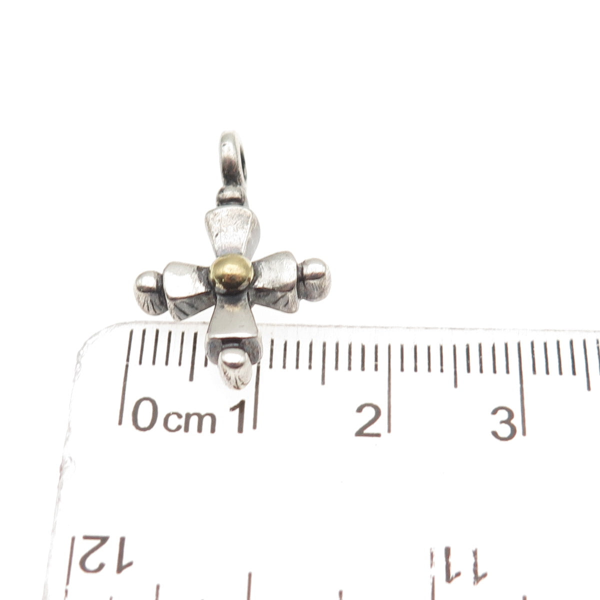 925 Sterling Silver 14K Gold Vintage Modernist Cross Oxidized Charm Pendant