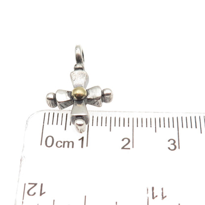 925 Sterling Silver 14K Gold Vintage Modernist Cross Oxidized Charm Pendant