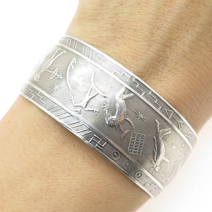 Old Pawn 925 Sterling Silver Vintage Tribal Storyteller Adjustable Bracelet 7.5"