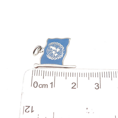 925 Sterling Silver Vintage Enamel United Nations Flag Mini Charm Pendant