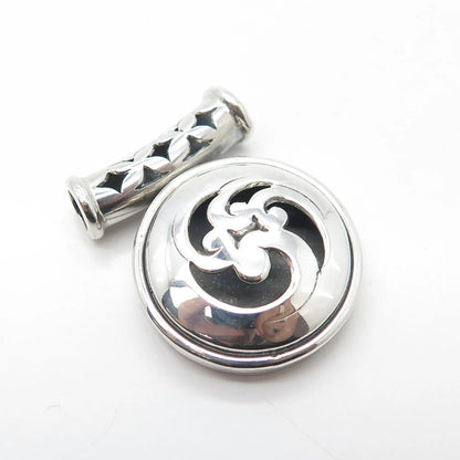 925 Sterling Silver Vintage ATI Floral Modernist Slide Pendant