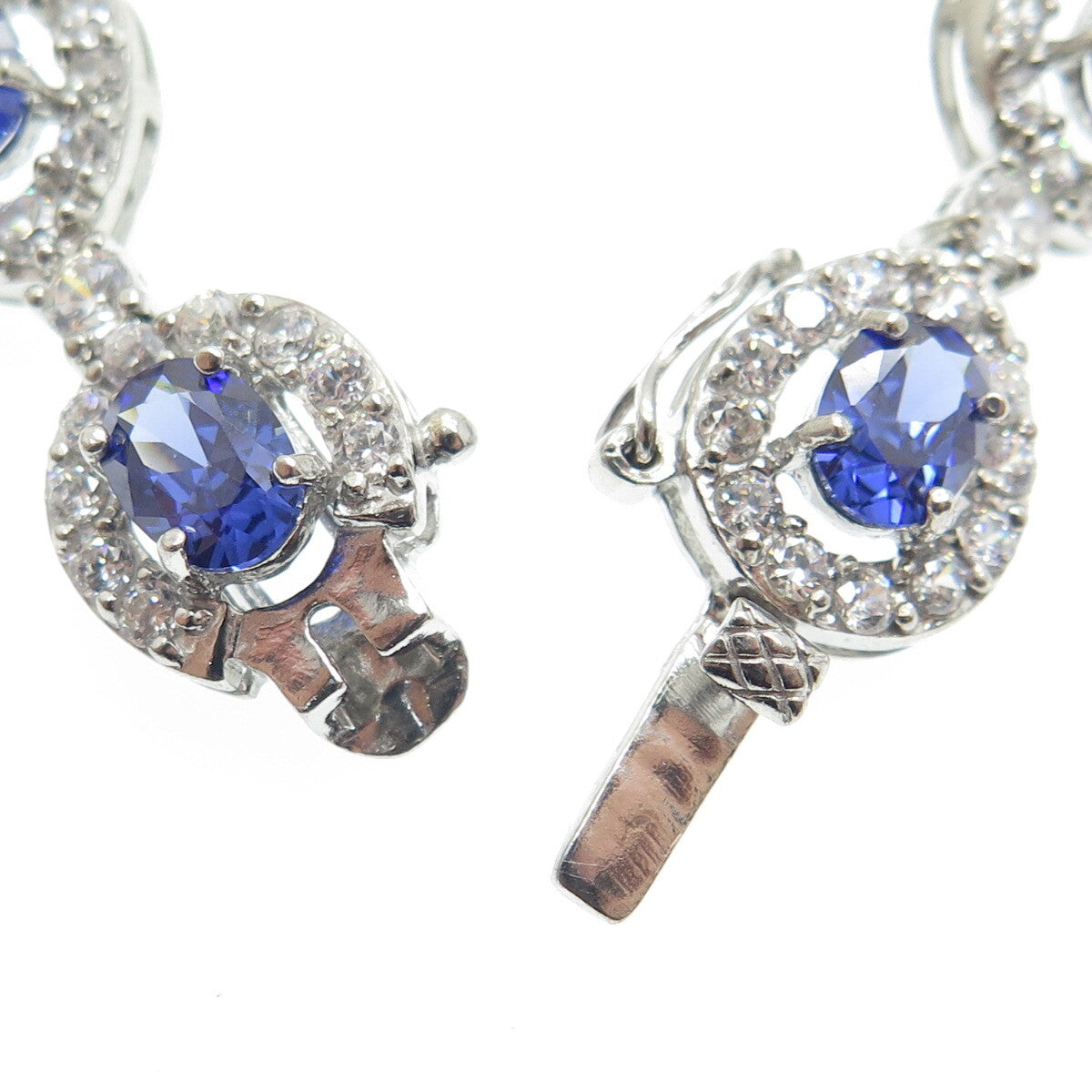 925 Sterling Silver Blue & White C Z Teardrop Link Bracelet 7.25"