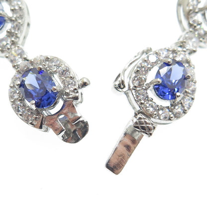 925 Sterling Silver Blue & White C Z Teardrop Link Bracelet 7.25"