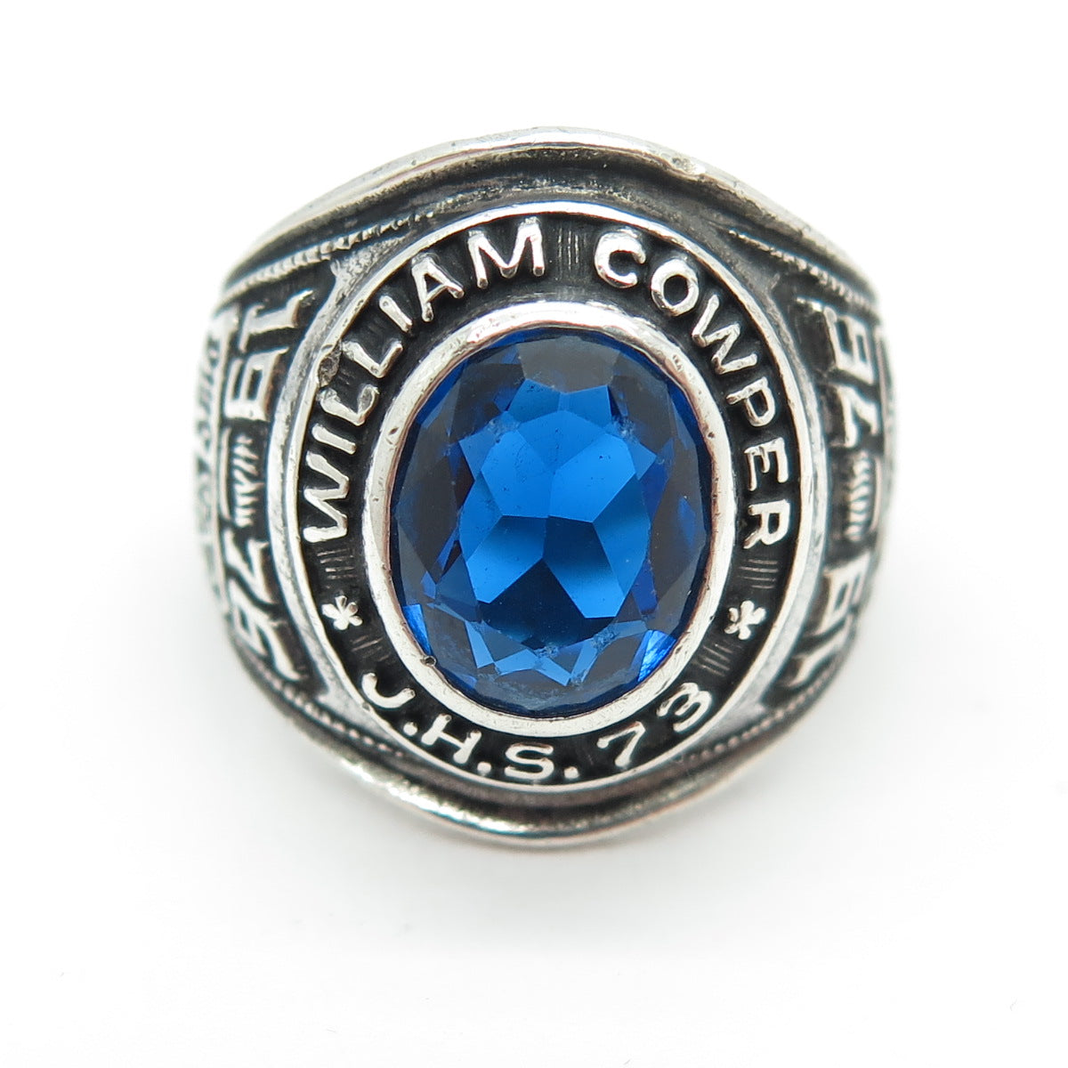 REED & CO Sterling Vintage 1976 Lab-Created Sapphire W. Cowper School Ring 6.25