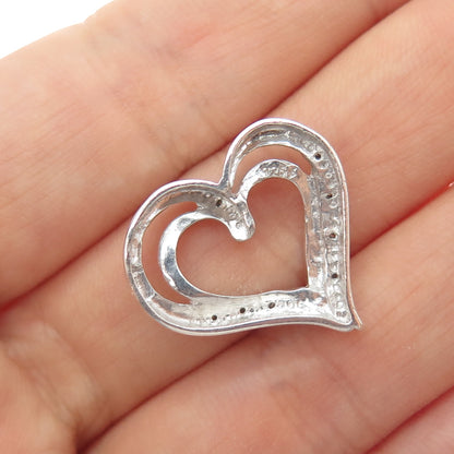 925 Sterling Silver Real Round-Cut Diamond Heart Slide Charm Pendant