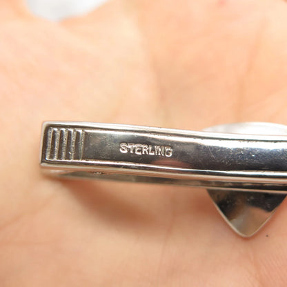 925 Sterling Silver Vintage Real Hematite Gem Etched Tie Clip