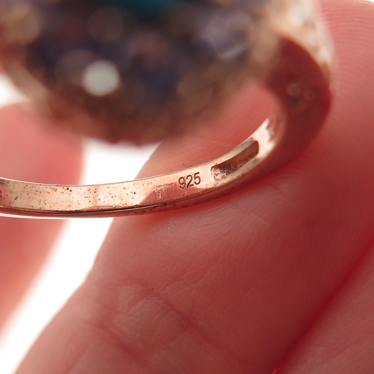 Chuck Clemency 925 Sterling Gold Plated Turquoise Tanzanite Topaz Ring Size 8.25