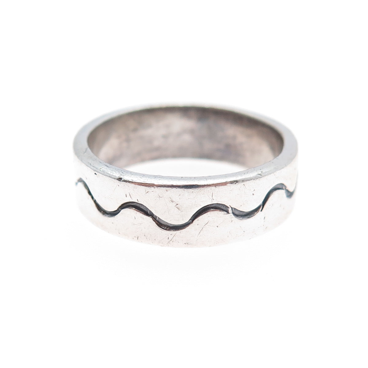 925 Sterling Silver Vintage Modernist Wave Band Ring Size 8.25