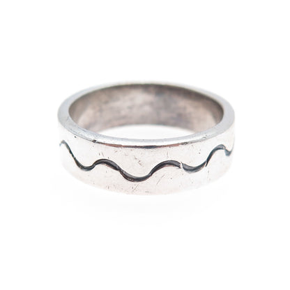 925 Sterling Silver Vintage Modernist Wave Band Ring Size 8.25
