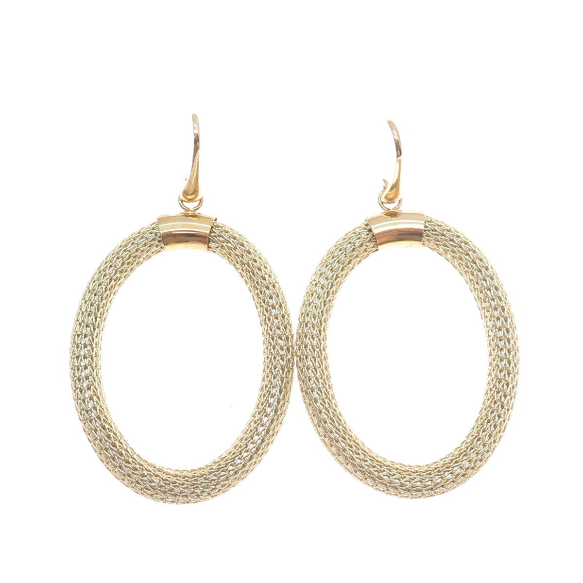 925 Sterling Silver Gold Plated Italy Mesh Oval Circle Dangle Earrings