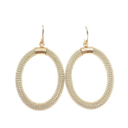 925 Sterling Silver Gold Plated Italy Mesh Oval Circle Dangle Earrings