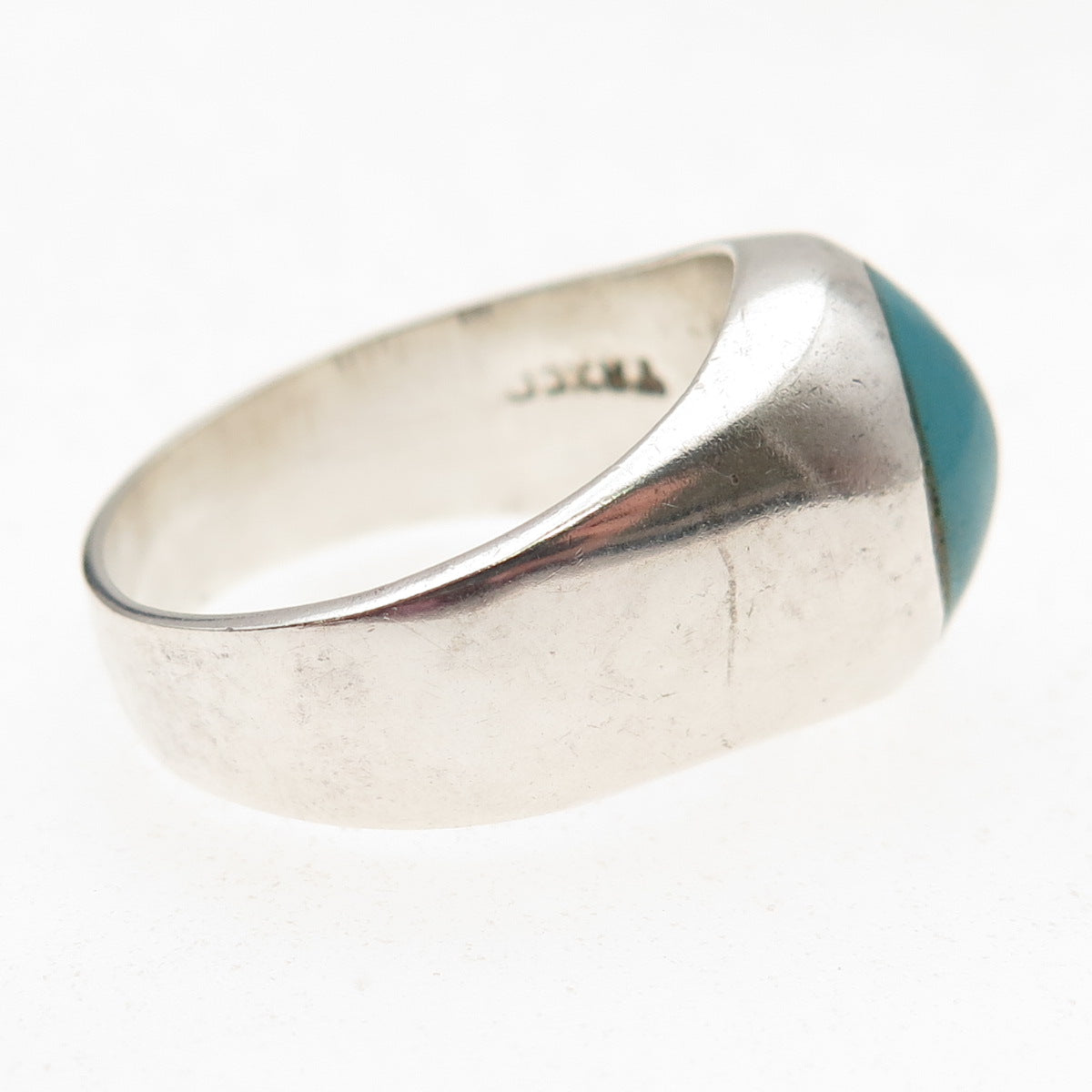 925 Sterling Silver Vintage Mexico Real Turquoise Oxidized Ring Size 10.75