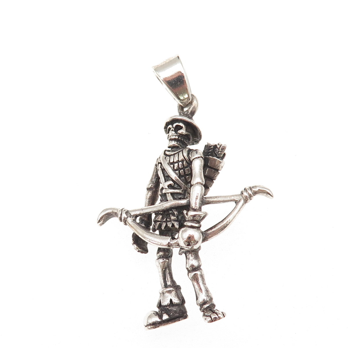 925 Sterling Silver Vintage Skeleton Warrior Oxidized 3D Pendant
