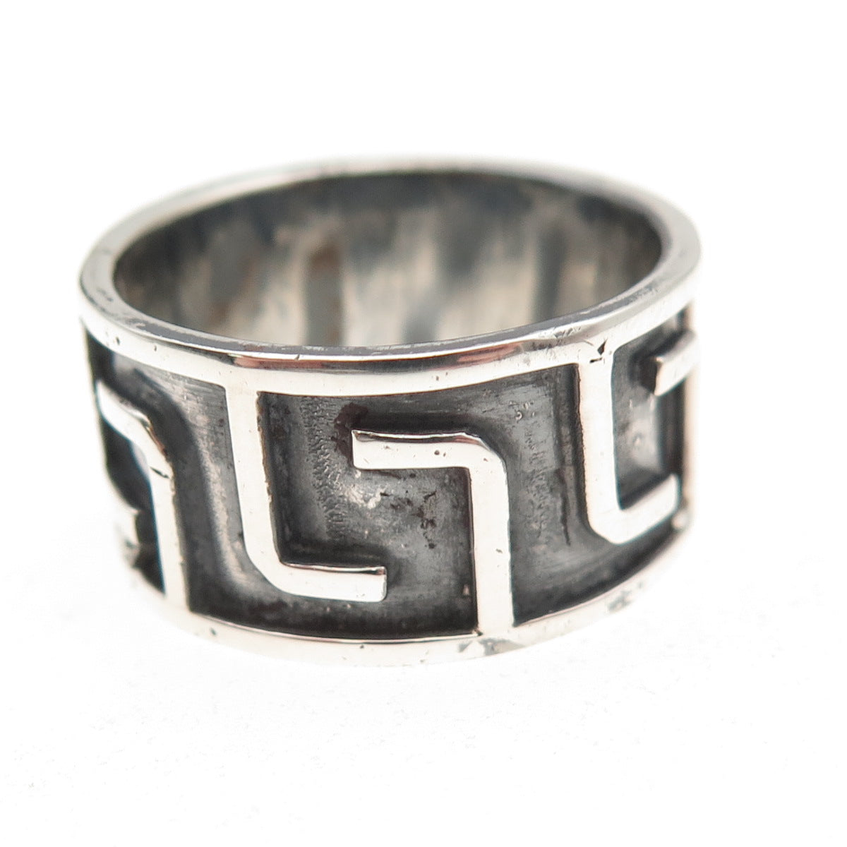 925 Sterling Silver Vintage Greek Maze Oxidized Band Ring Size 10.25