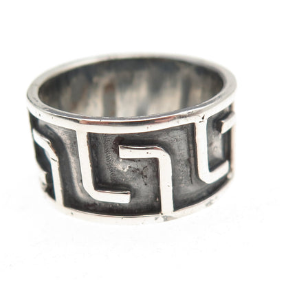 925 Sterling Silver Vintage Greek Maze Oxidized Band Ring Size 10.25