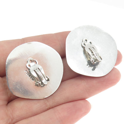 925 Sterling Silver Vintage Mexico Modernist Clip On Earrings