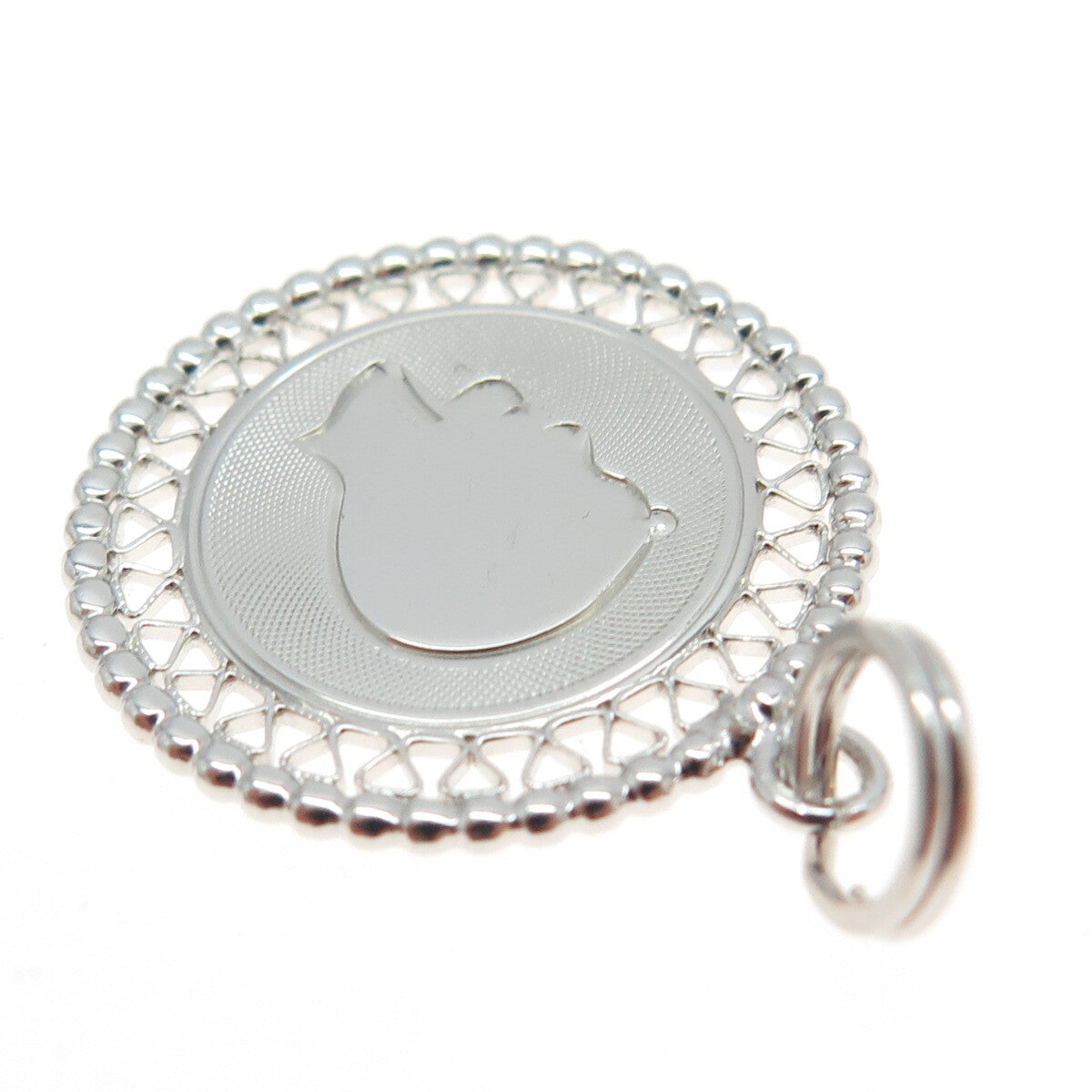 925 Sterling Silver Vintage Boy Filigree Round Charm Pendant