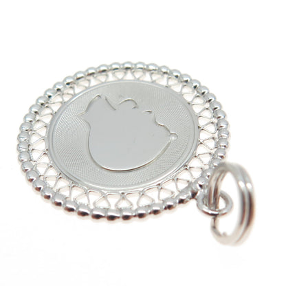 925 Sterling Silver Vintage Boy Filigree Round Charm Pendant