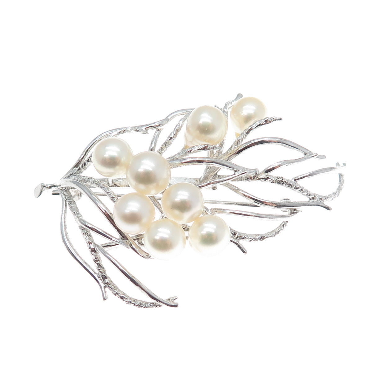 925 Sterling Silver Antique Japan Real Akoya Pearl Twig Pin Brooch