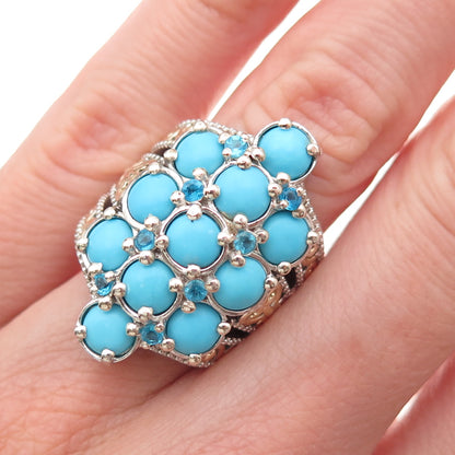 Chuck Clemency 925 Sterling Silver 2-Tone Real Turquoise Apatite Ring Size 5.25
