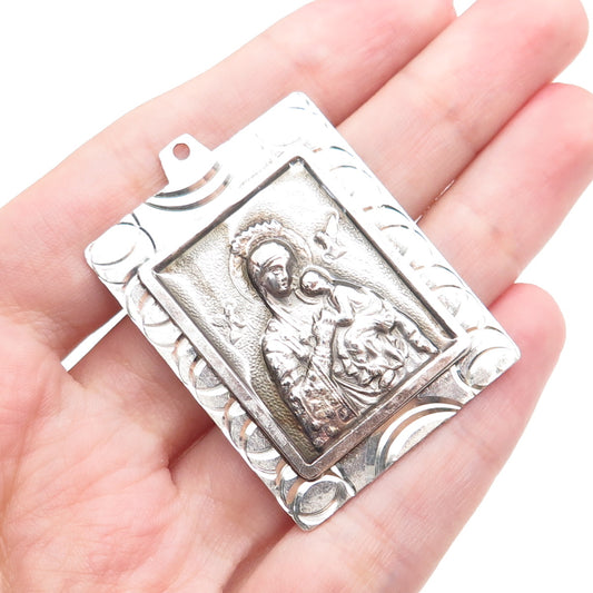 925 Sterling Silver Vintage A90 St. Mary & Jesus Religious Medal Charm Pendant
