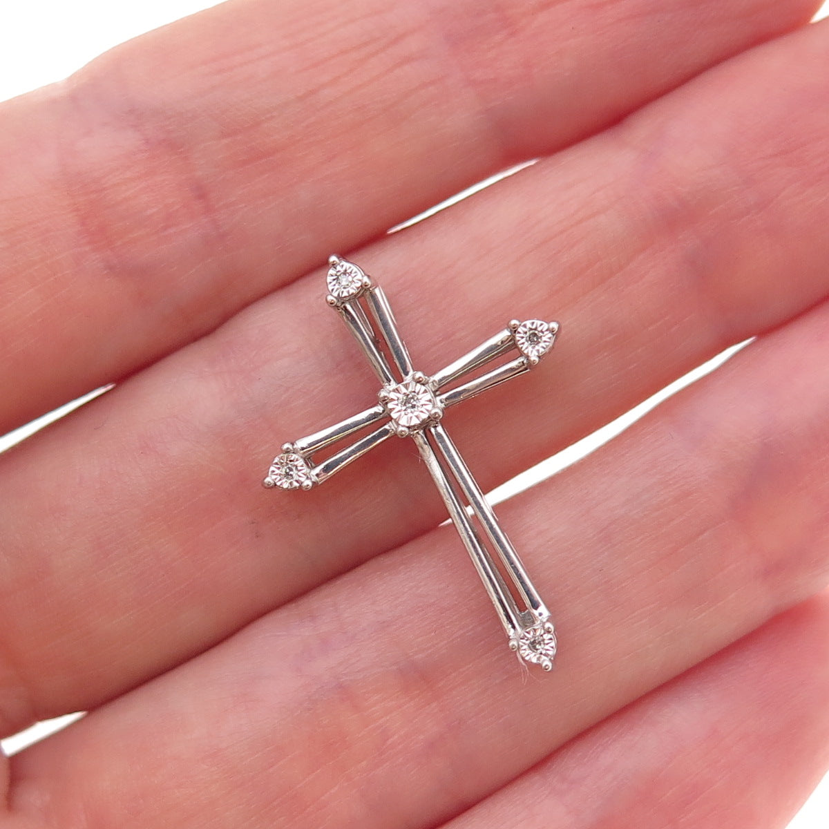 Sun 925 Sterling Silver Real Round-Cut Diamond Cross Slide Charm Pendant