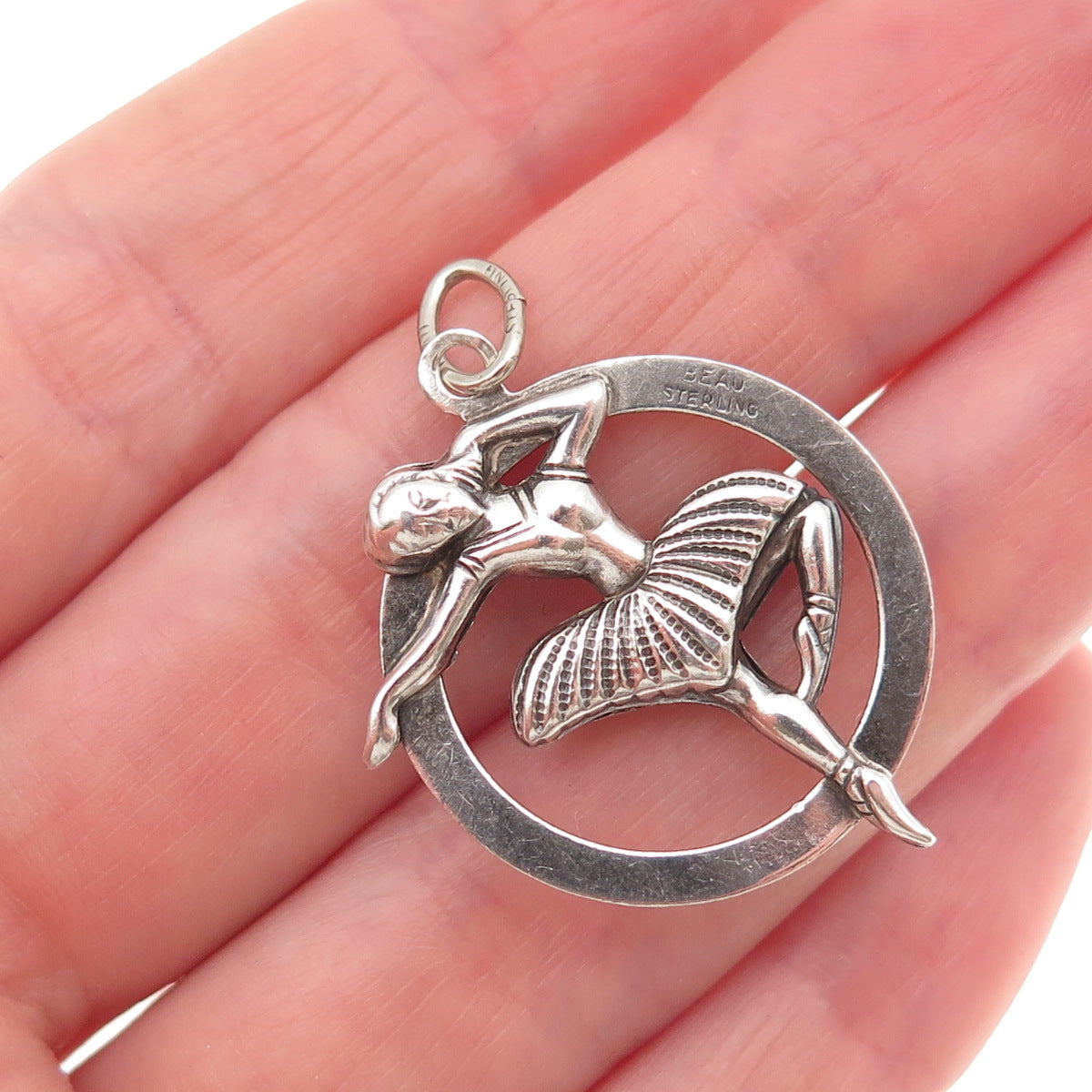 Beau 925 Sterling Silver Antique Art Deco Ballerina Oxidized Charm Pendant