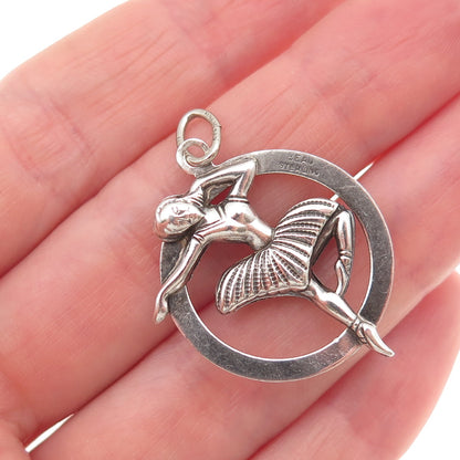 Beau 925 Sterling Silver Antique Art Deco Ballerina Oxidized Charm Pendant
