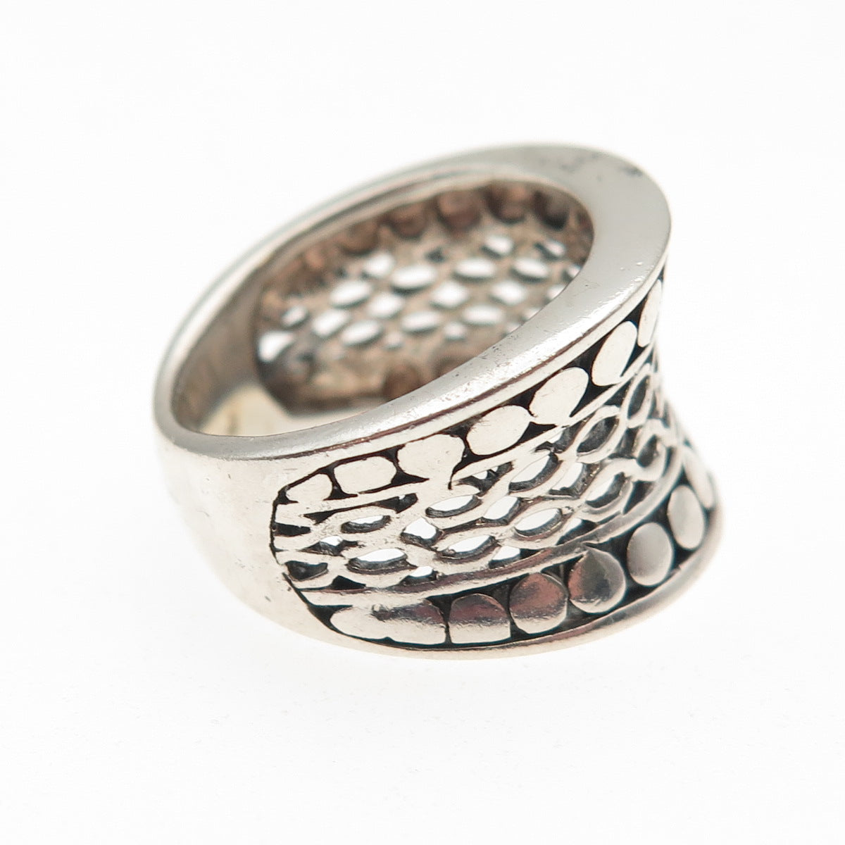 925 Sterling Silver Vintage Modernist Dotted Oxidized Ring Size 5