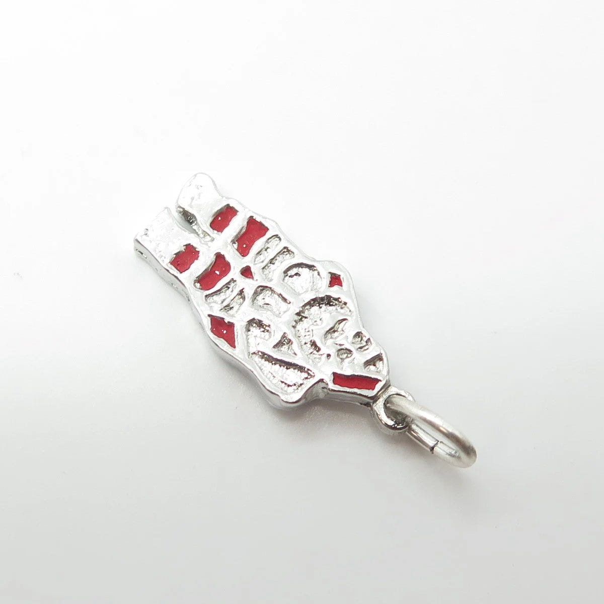 925 Sterling Silver Vintage Red Enamel Santa Claus Christmas Charm Pendant