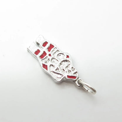 925 Sterling Silver Vintage Red Enamel Santa Claus Christmas Charm Pendant