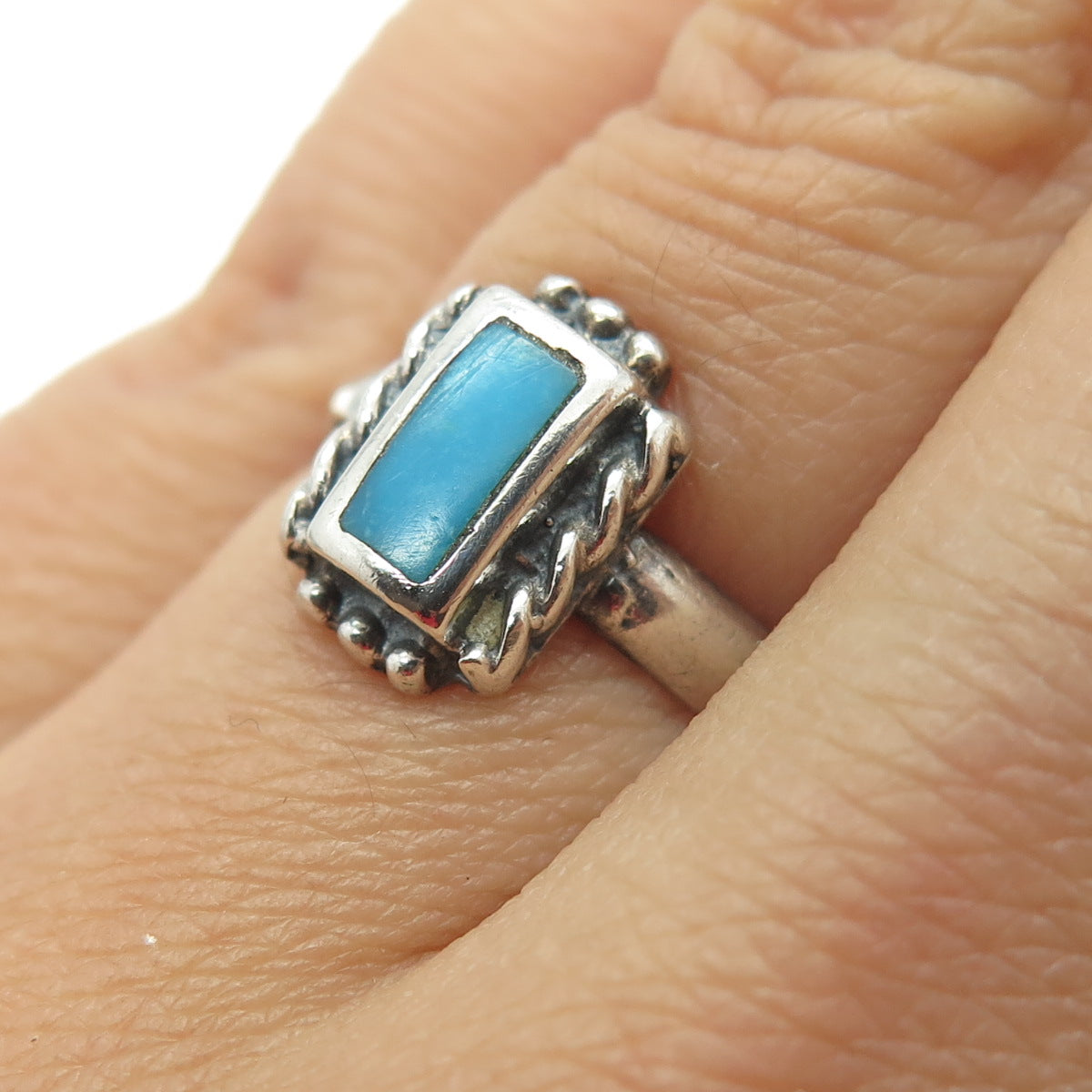 Old Pawn 925 Sterling Silver Vintage Southwestern Turquoise Gem Ring Size 6.25