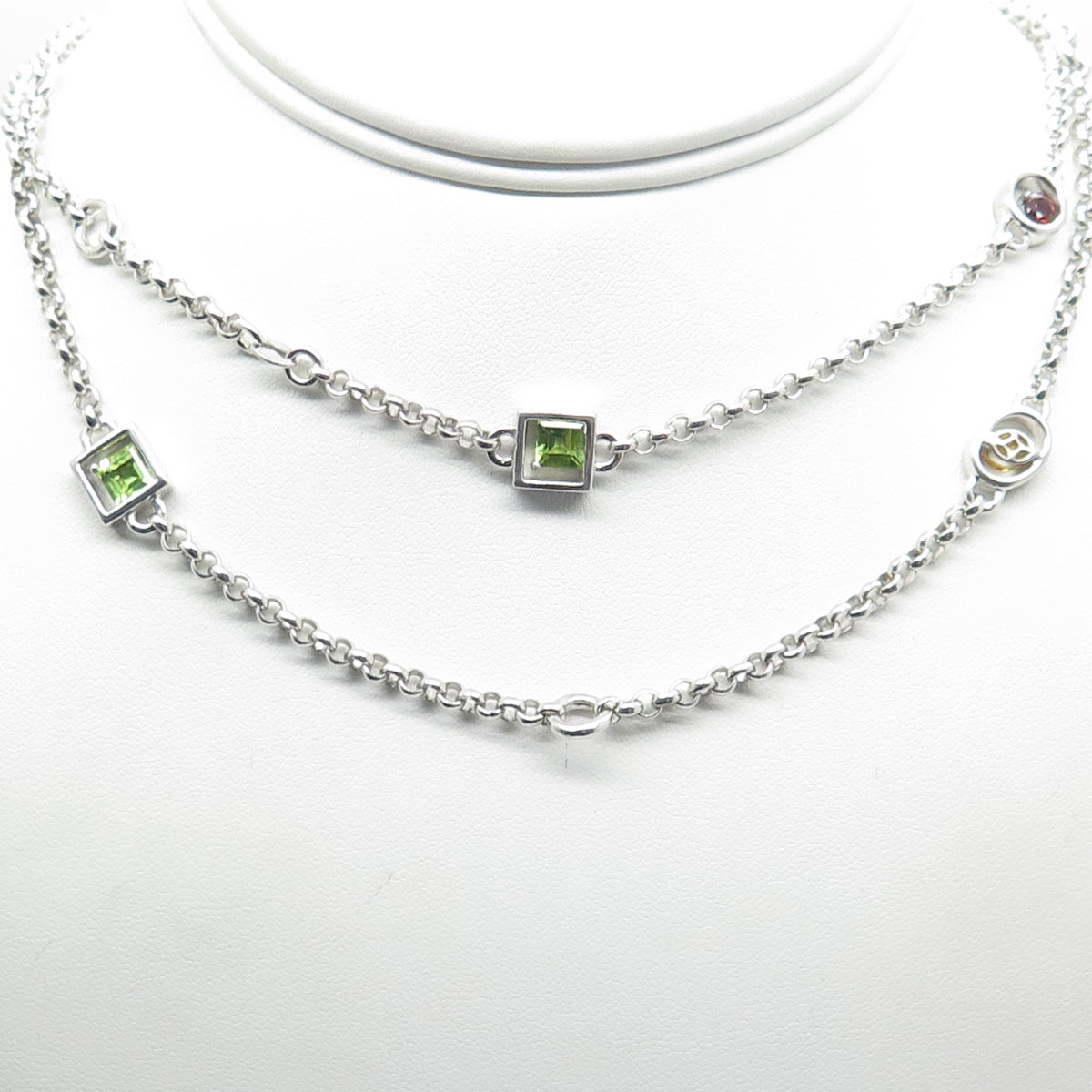 925 Sterling Silver Citrine Garnet Peridot By The Yard Rolo Chain Necklace 32"