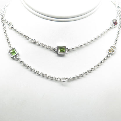 925 Sterling Silver Citrine Garnet Peridot By The Yard Rolo Chain Necklace 32"