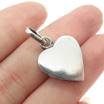 925 Sterling Silver Vintage Mexico Real Turquoise Inlay Heart Minimalist Pendant