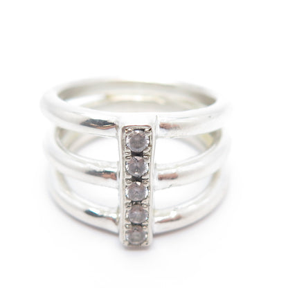 925 Sterling Silver C Z Triple Bar Ring Size 7.25