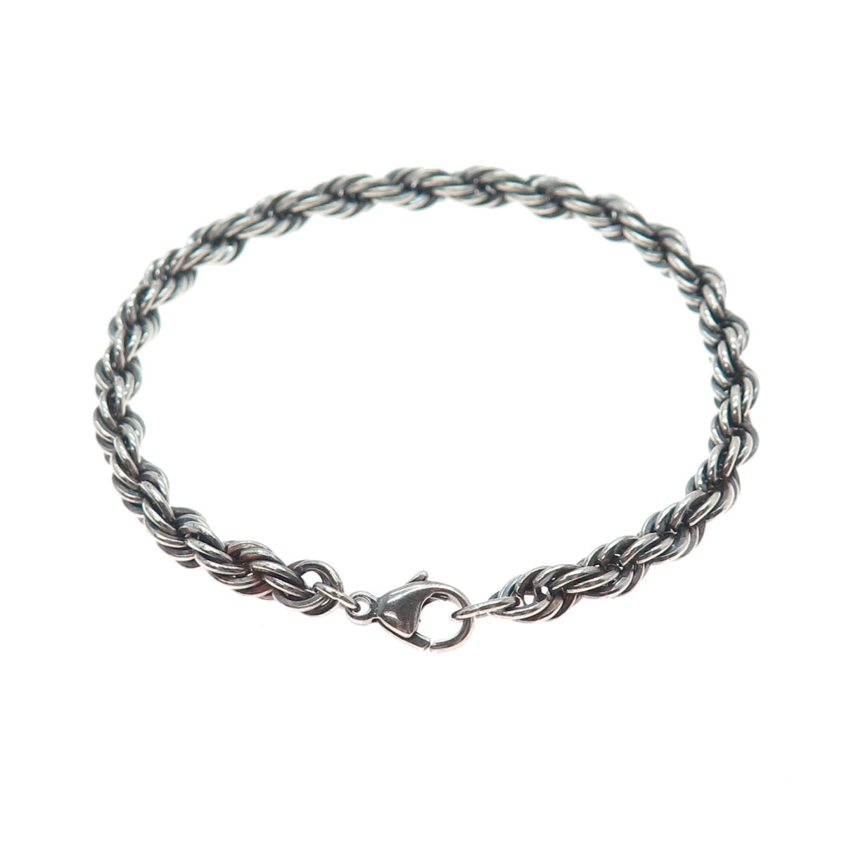 925 Sterling Silver Vintage Oxidized Twisted Rope Link Bracelet 7"