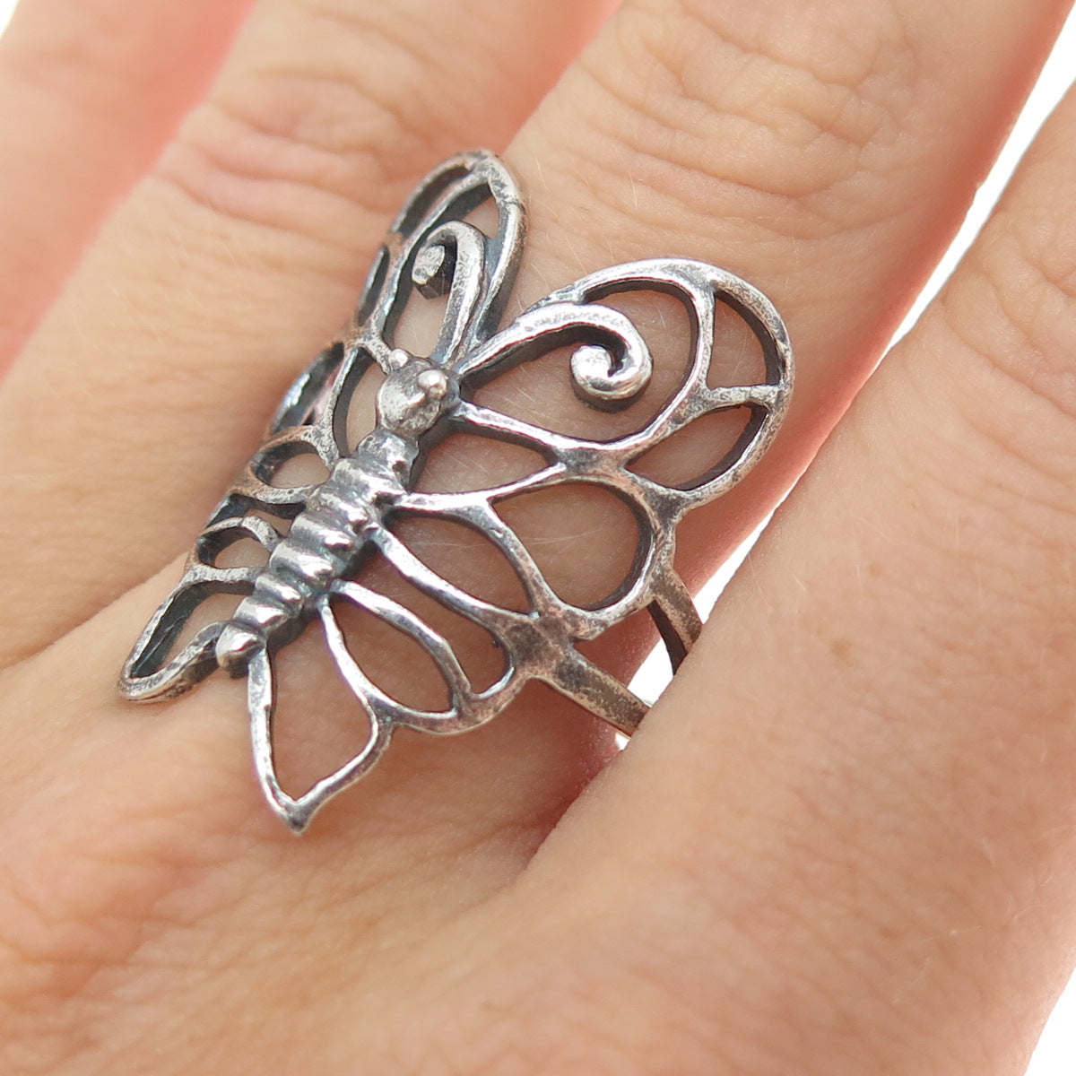 925 Sterling Silver Vintage Butterfly Oxidized Ring Size 9.25