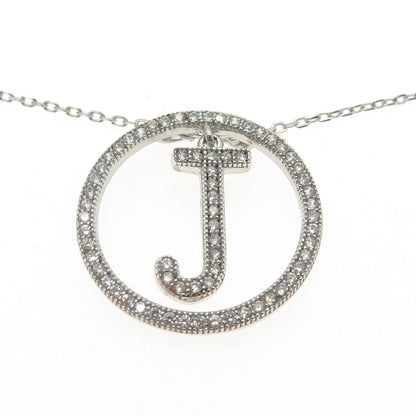 925 Sterling Silver Pave C Z Letter "J" Initial Cable Chain Necklace 16-18"