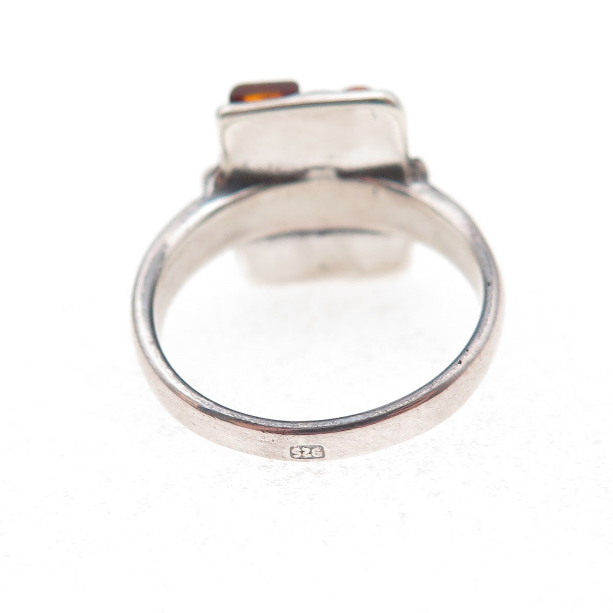 925 Sterling Silver Vintage Real Amber Modernist Oxidized Ring Size 6