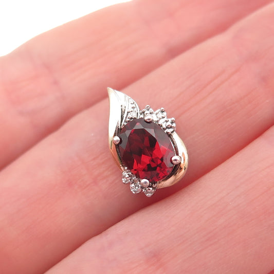 Richline 925 Sterling Silver 10K Gold Real Diamond Red Garnet Mini Slide Pendant