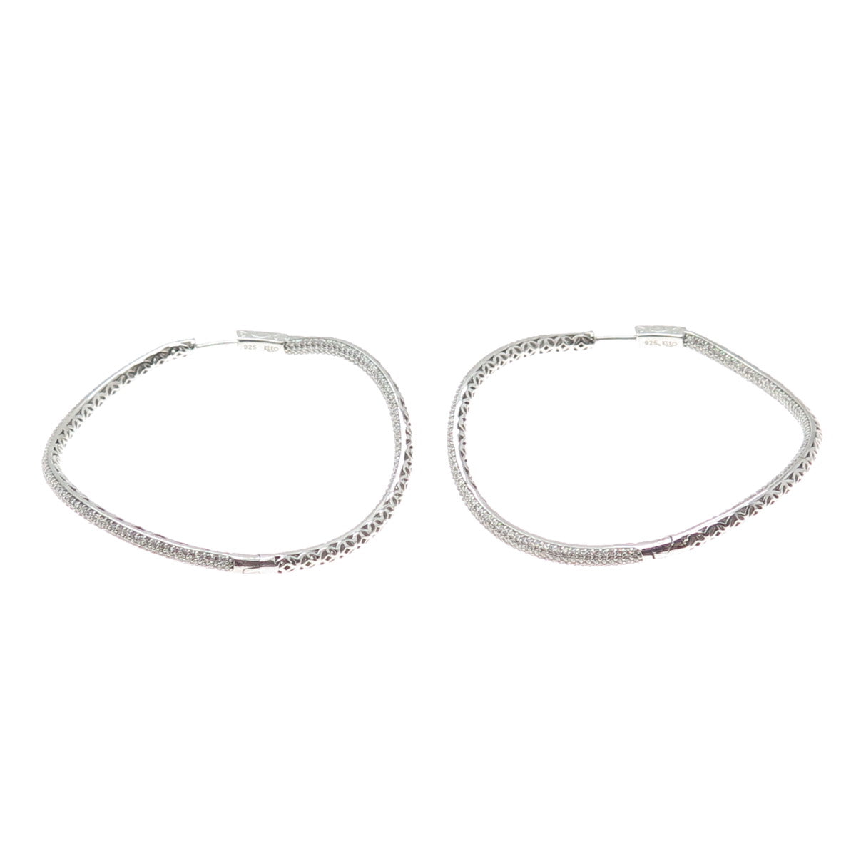 KLEO 925 Sterling Silver Round-Cut C Z In & Out Wavy Large Hoop Earrings