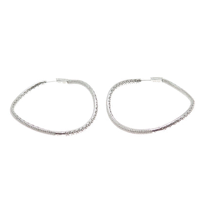KLEO 925 Sterling Silver Round-Cut C Z In & Out Wavy Large Hoop Earrings
