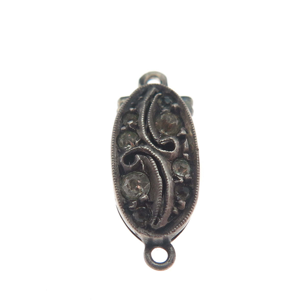 925 Sterling Silver Antique Art Deco Rhinestone Bracelet / Necklace Lock Clasp