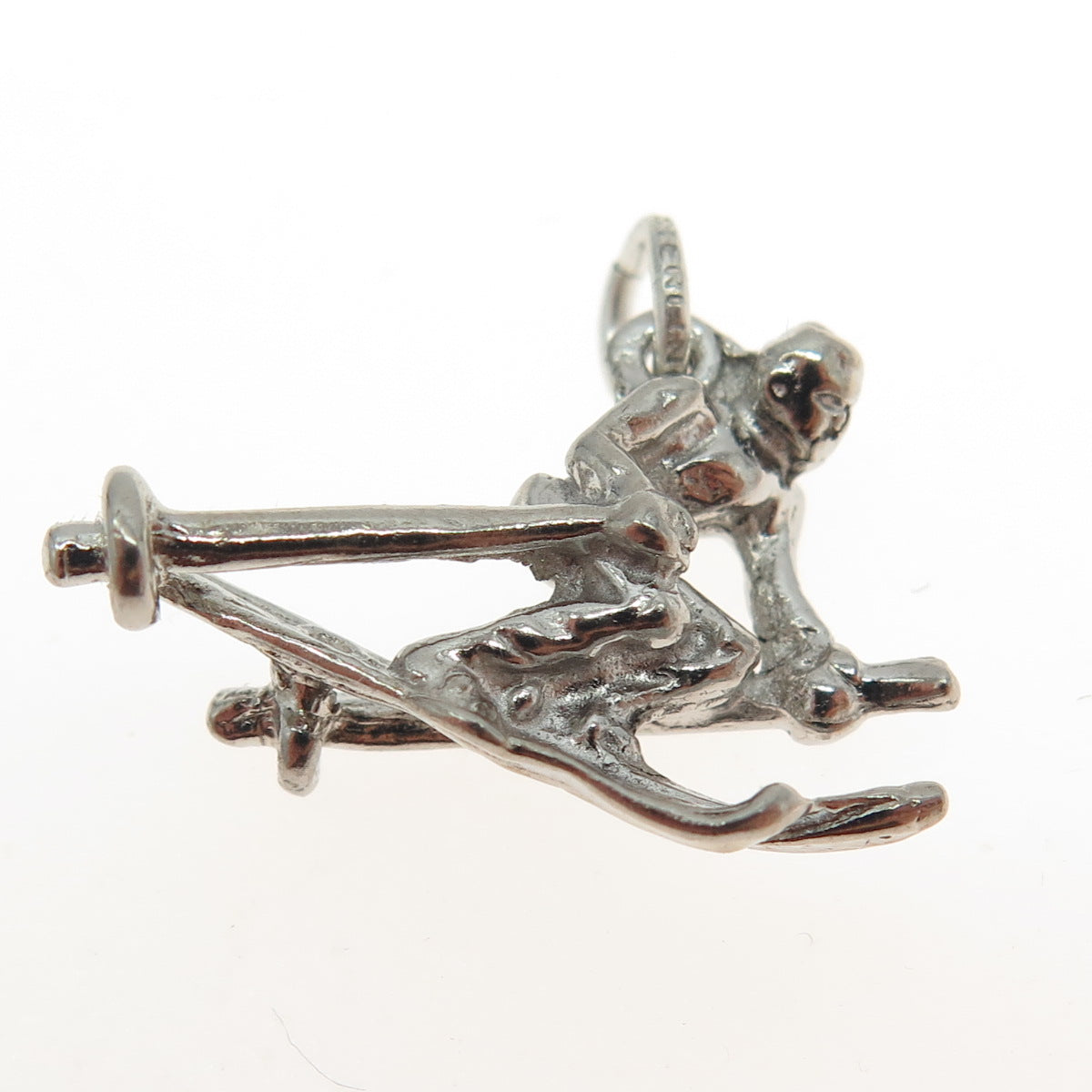 925 Sterling Silver Vintage Skier 3D Pendant