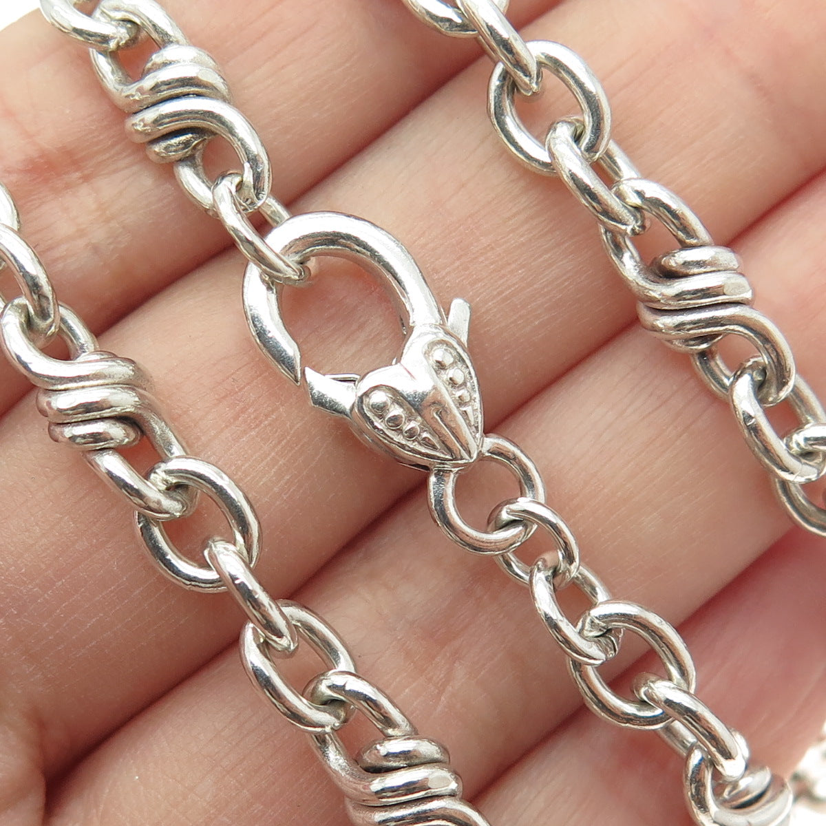 925 Sterling Silver Vintage Twisted Mariner Anchor Chain Necklace 20"