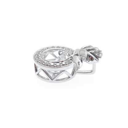 925 Sterling Silver Round-Cut C Z Rose Flower Minimalist Charm Slide Pendant