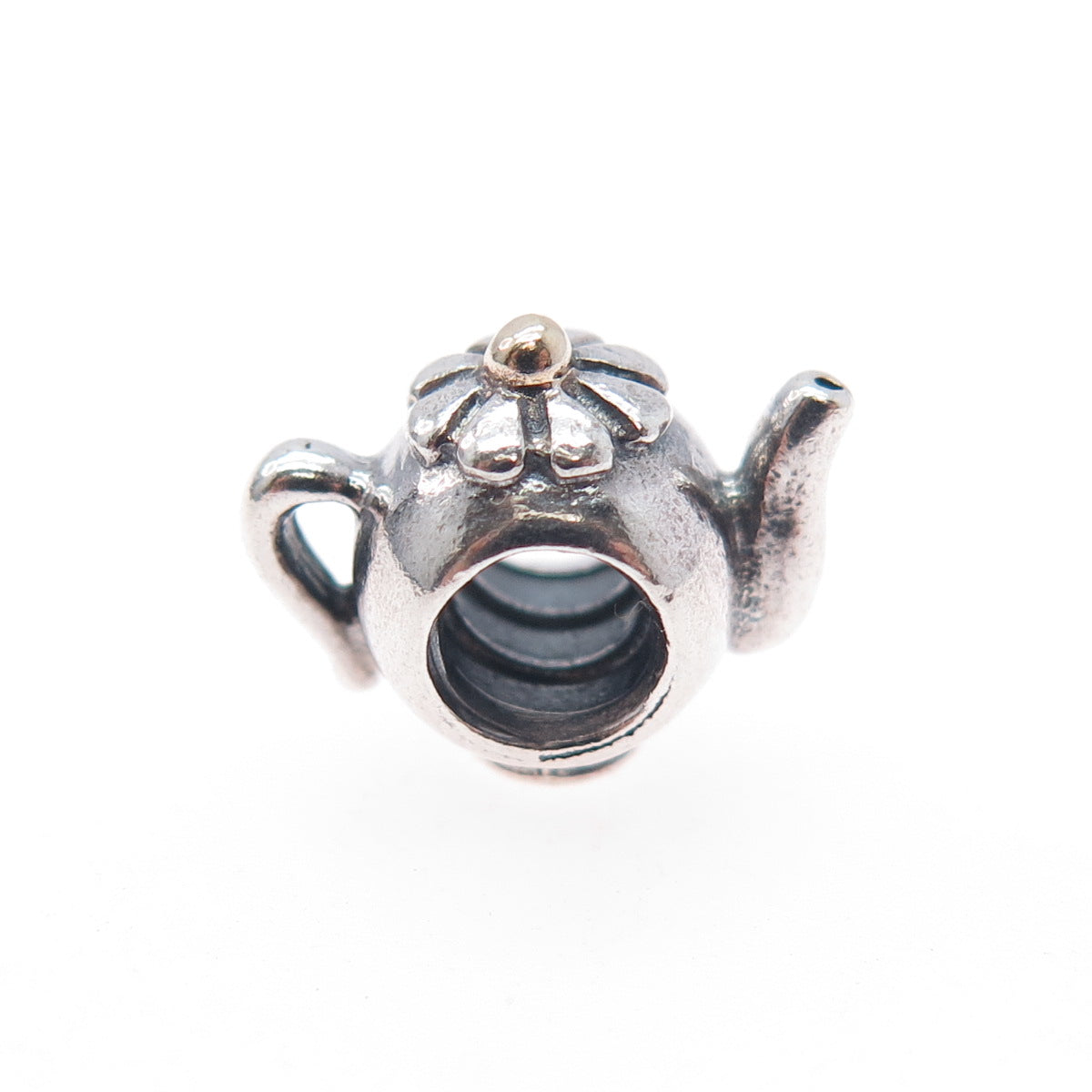 PANDORA 925 Sterling Silver & Gold Teapot Slide Bead Charm